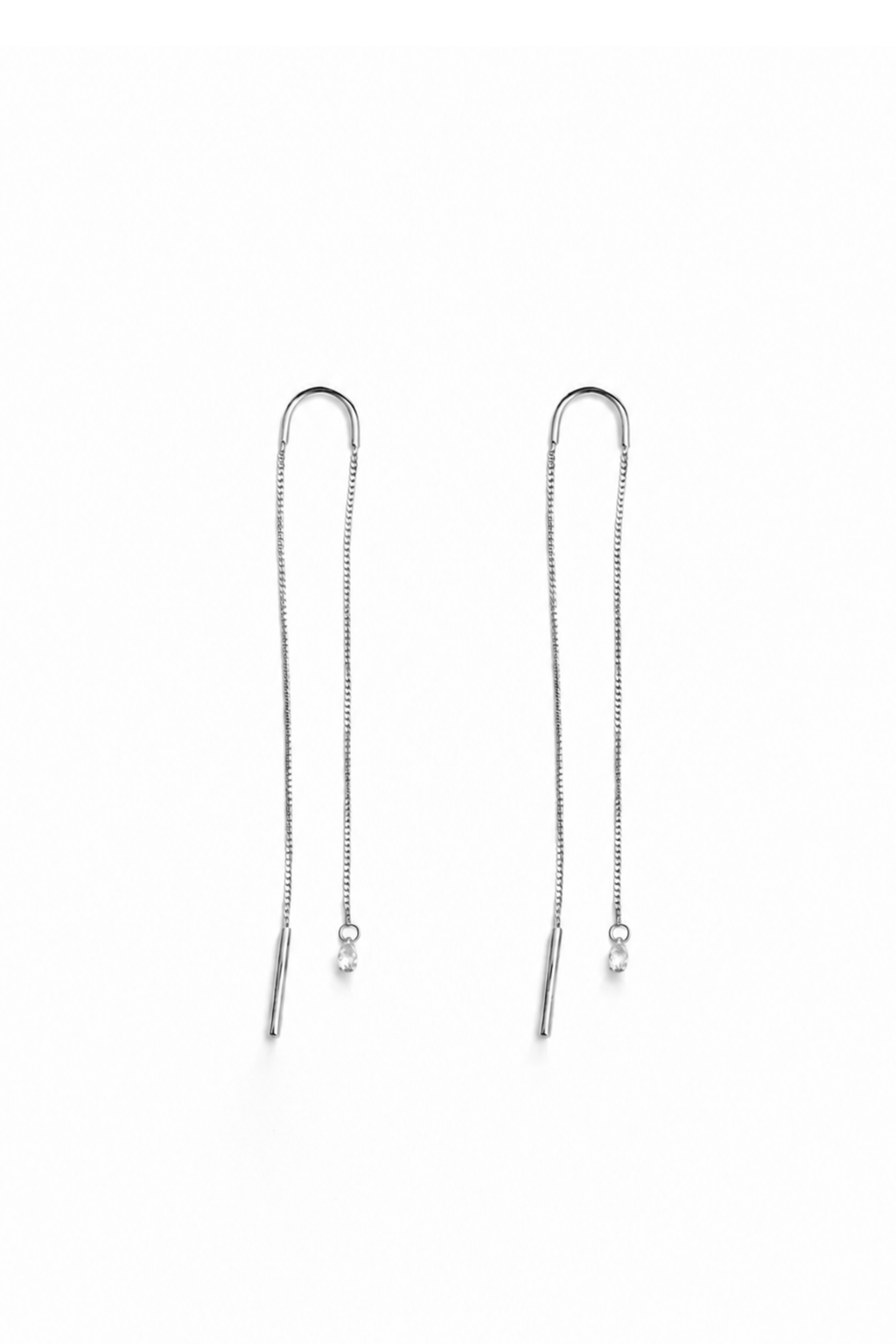 Orecchini Filo in Oro Bianco e Gocce di Diamante