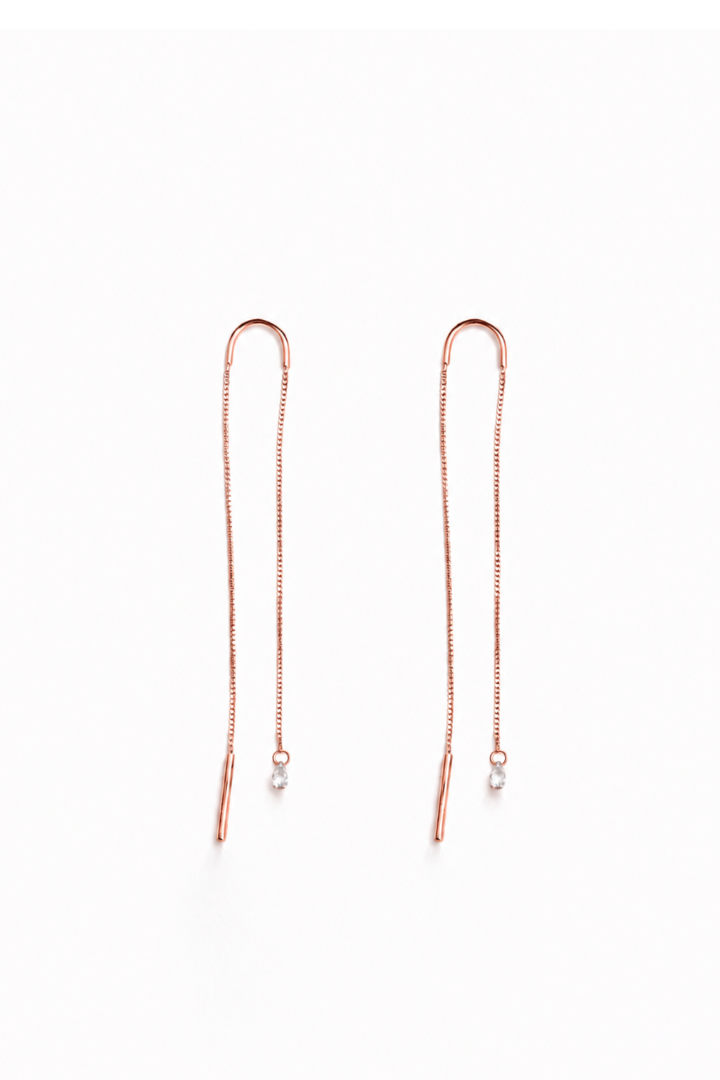 Orecchini Filo in Oro Rosa e Gocce di Diamante