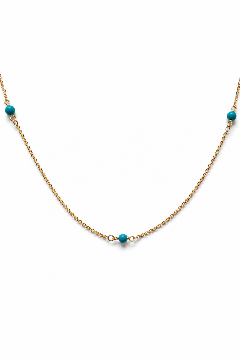Collana Palline in Oro Giallo di turchese naturale