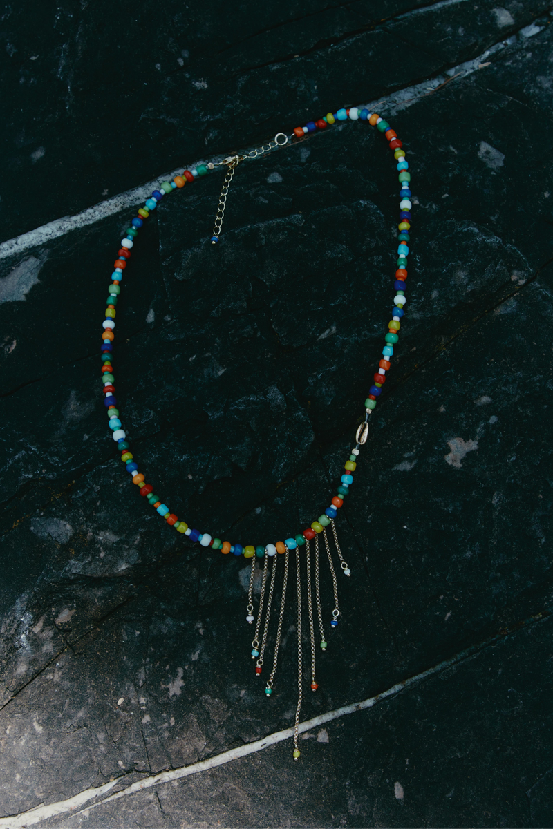Collana Gypsy in Oro Giallo con perline di vetro