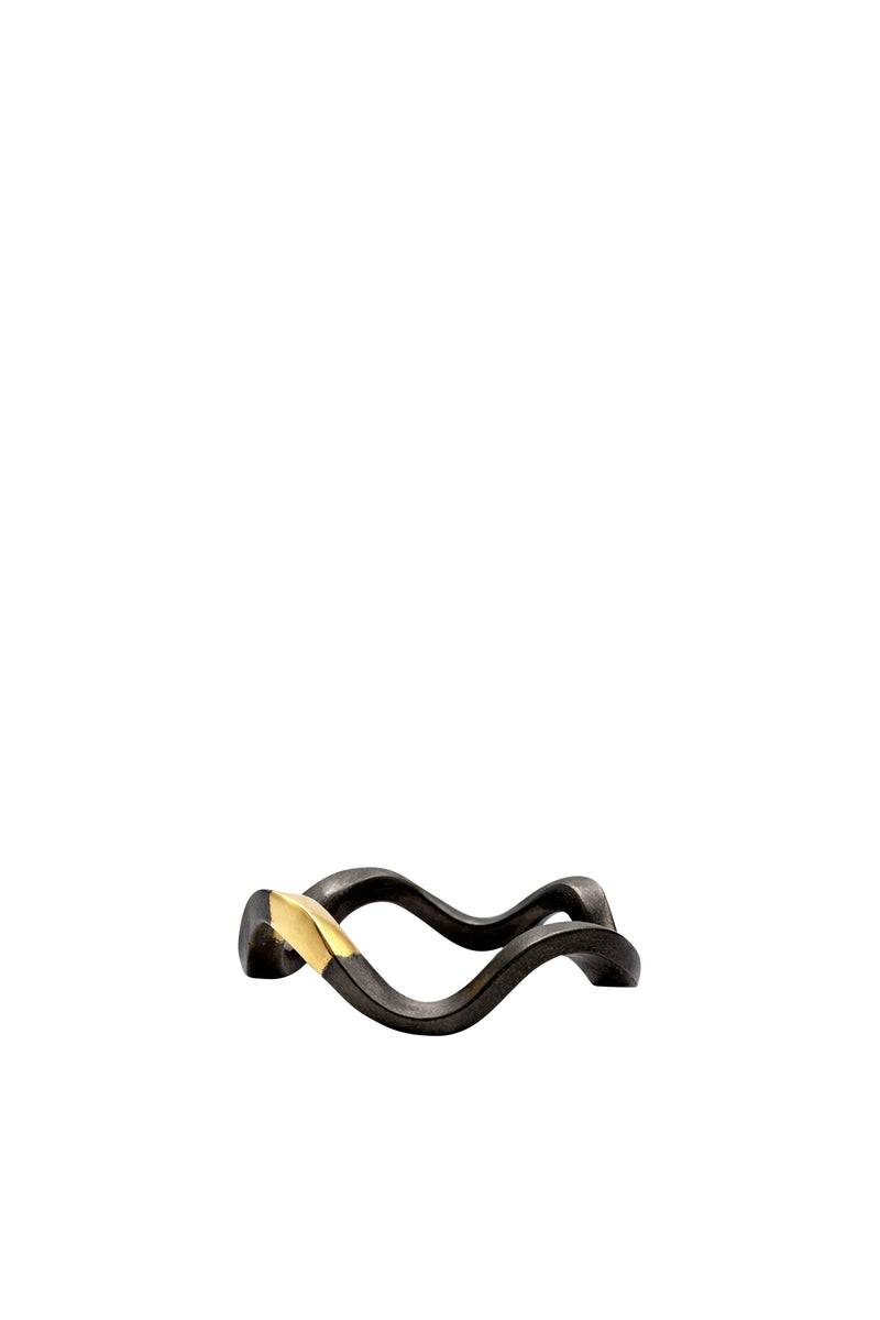 Anello Onda in Titanio e Oro Giallo