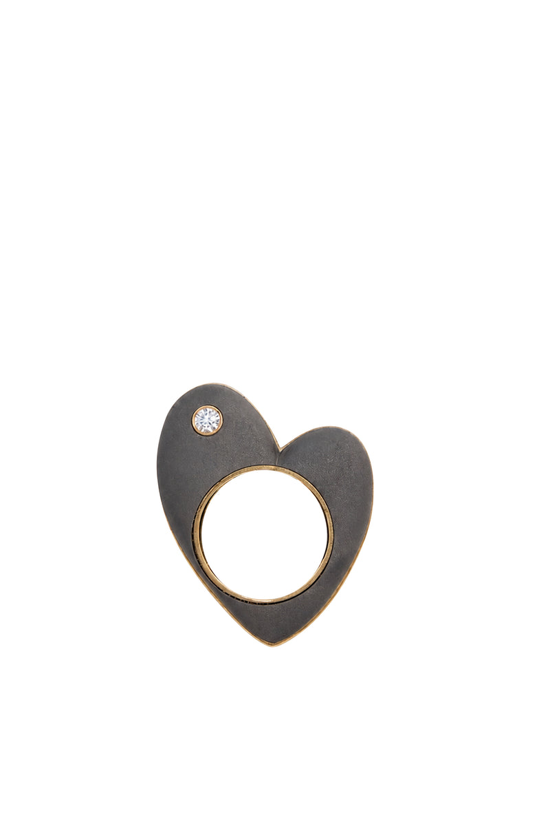 Anello Cuore Sbagliato in Titanio e Oro Giallo